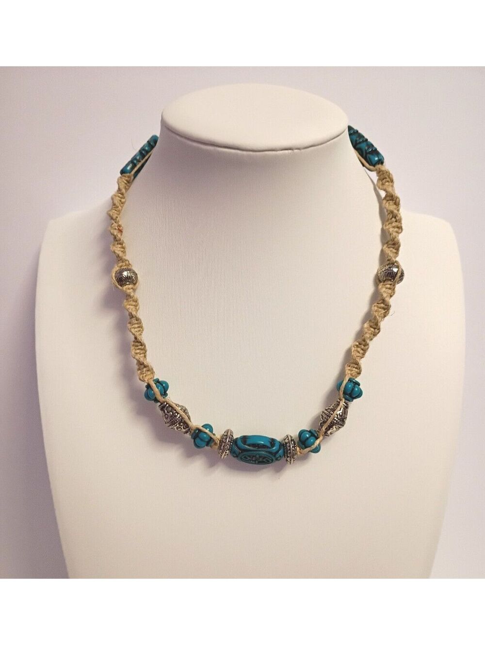 Vintage Bohemian Style Faux Turquoise Resin Beaded Rope Necklace Casual Wear